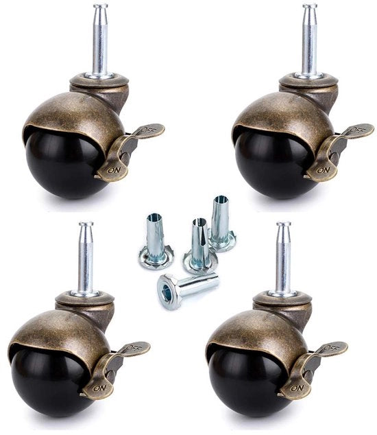 Schiene zoccoli, 50 mm, piastrine a rulli con freno, zoccoli per mobili, poltrone, sedie, armadi, capacità di carico 40 kg per zoccolo, confezione da 4.