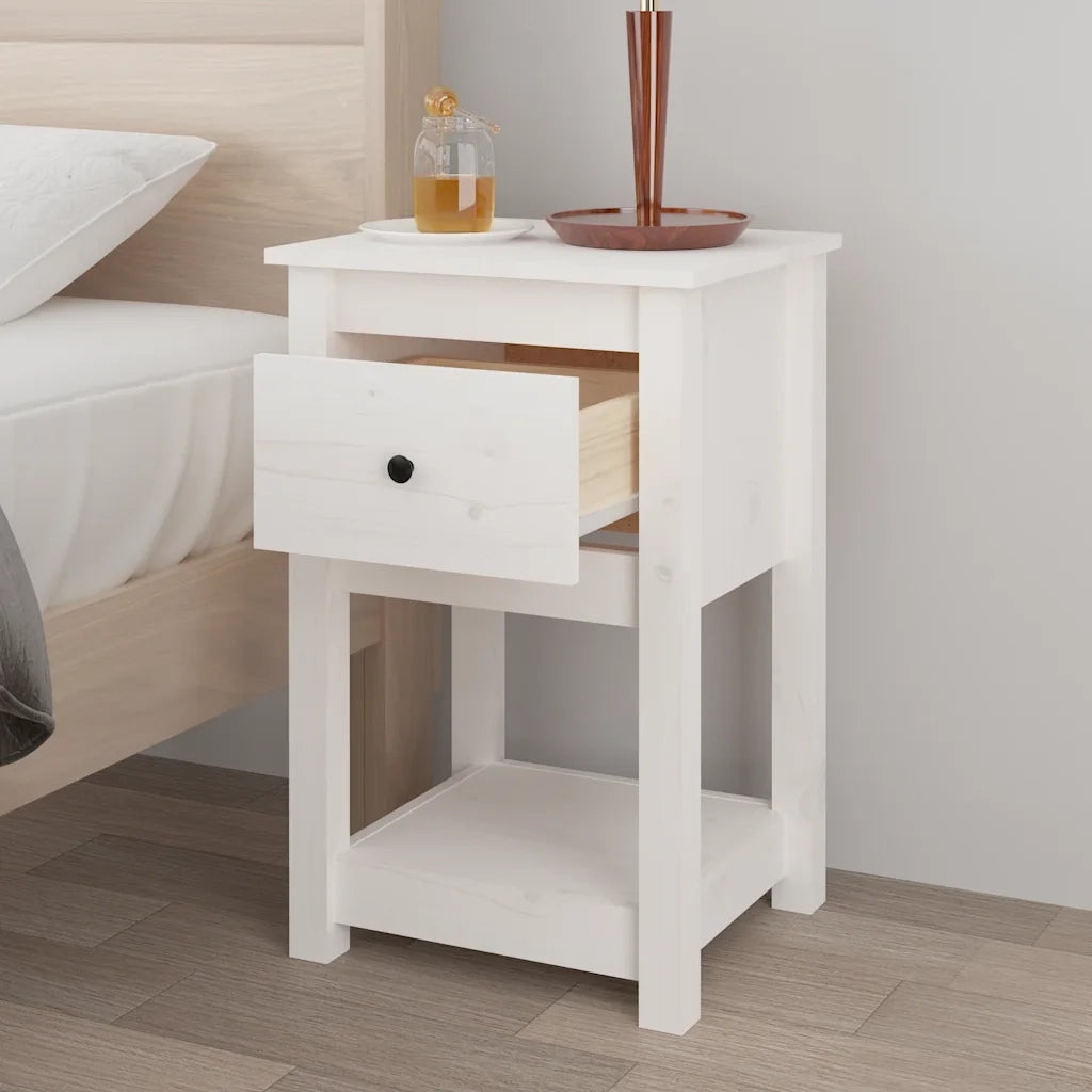 Comodini 2 pz Bianca 40x35x61,5 cm in Legno Massello di Pino 821732