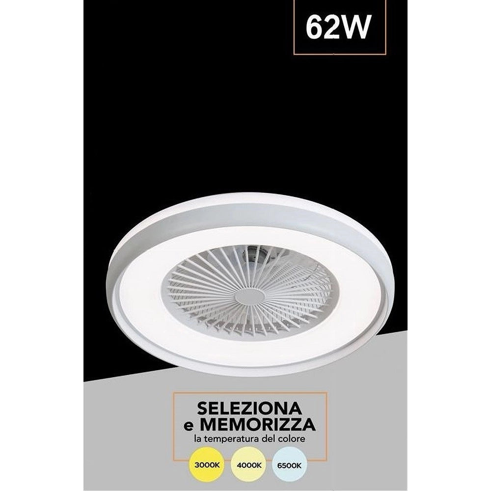 Trade Shop - Plafoniera Led 62 W Ventilatore Dimmerabile Telecomando 3 Colorazioni Luce 60006 -