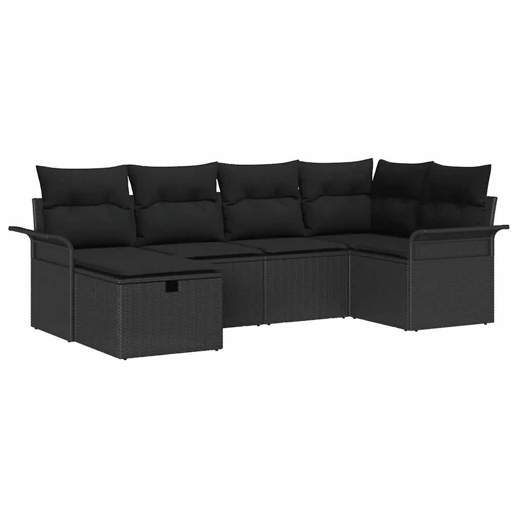 Set Divano da Giardino con cuscino 6 pcs Nero polyrattan