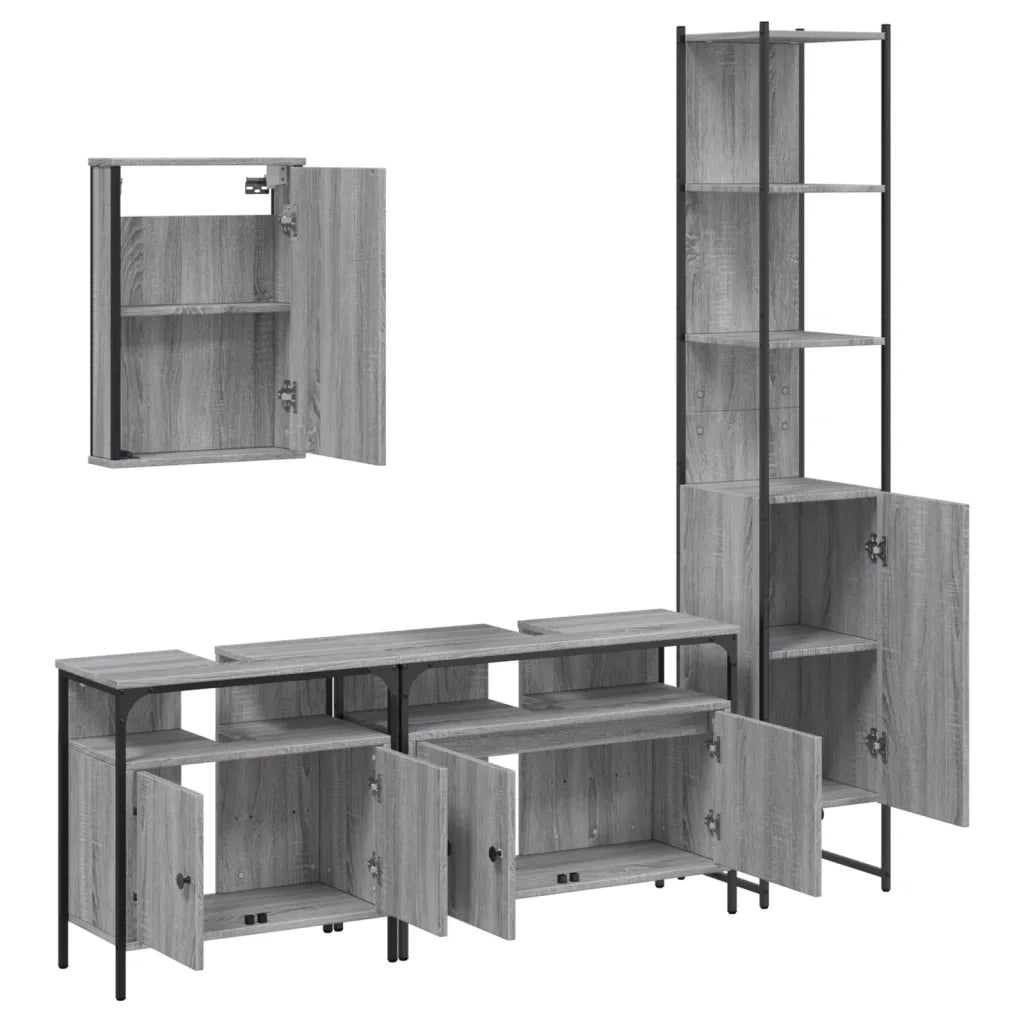 Set Mobili da Bagno | Armadio da bagno 4 pz Grigio Sonoma in Legno Multistrato