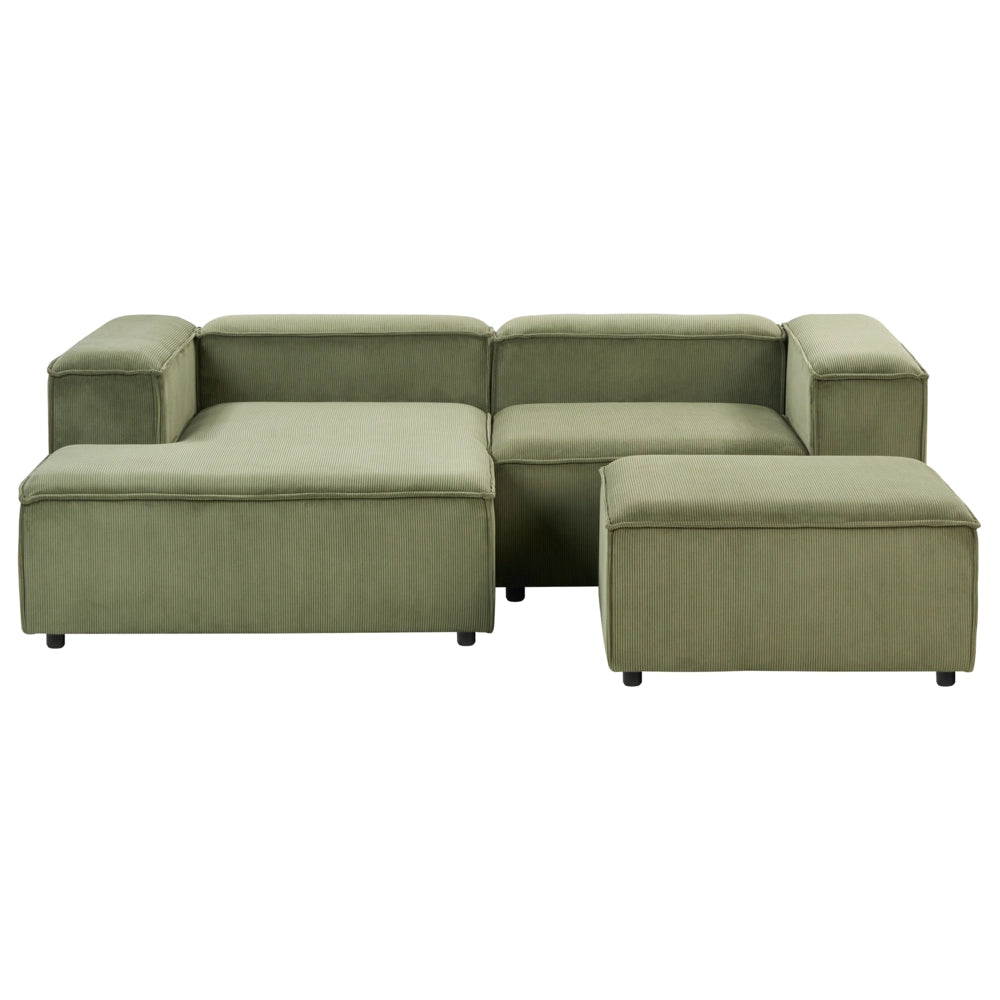 Divano angolare modulare velluto a coste verde 3 posti lato destro con pouf Gambe nere Soggiorno moderno