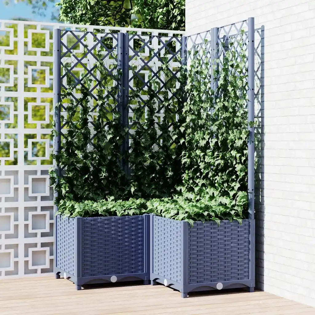 Fioriera | Cassetta per fiori | Vaso da Giardino con Graticcio Grigio Blu 80x80x136 cm PP