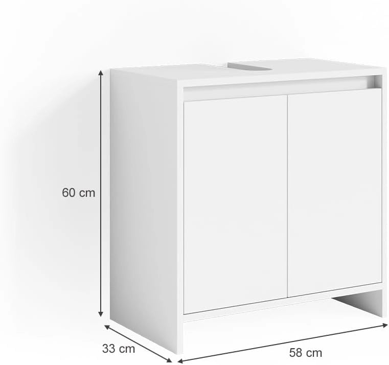 Mobile sottolavabo per bagno Emma, Bianco, 58 x 60 cm, combinabile con la serie Emma per l'organizzazione in bagno