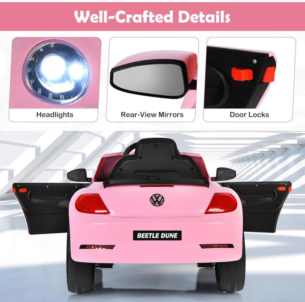 Macchina Elettrica per Bambini Volkswagen Beetle Maggiolino 12V con Telecomando, Auto Elettrico a Pedale, Veicoli con Musica, Fari LED e Clacson, 3-5km/h, Carico 30 kg, 3-8 Anni (Rosa)