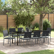 Set da pranzo da giardino 9 pezzi con cuscini in polyrattan nero