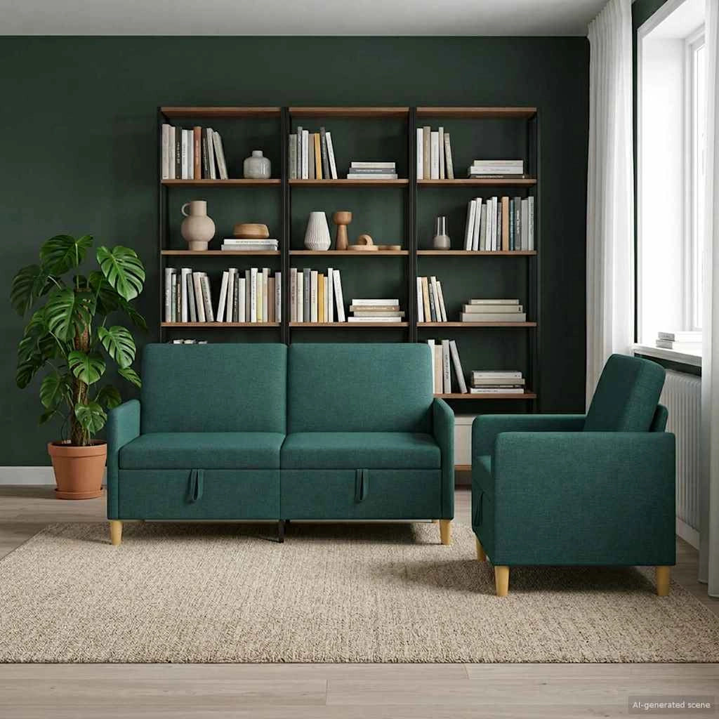 Set di Divani con Storage 2 pz Verde Scuro Poliestere 3429209