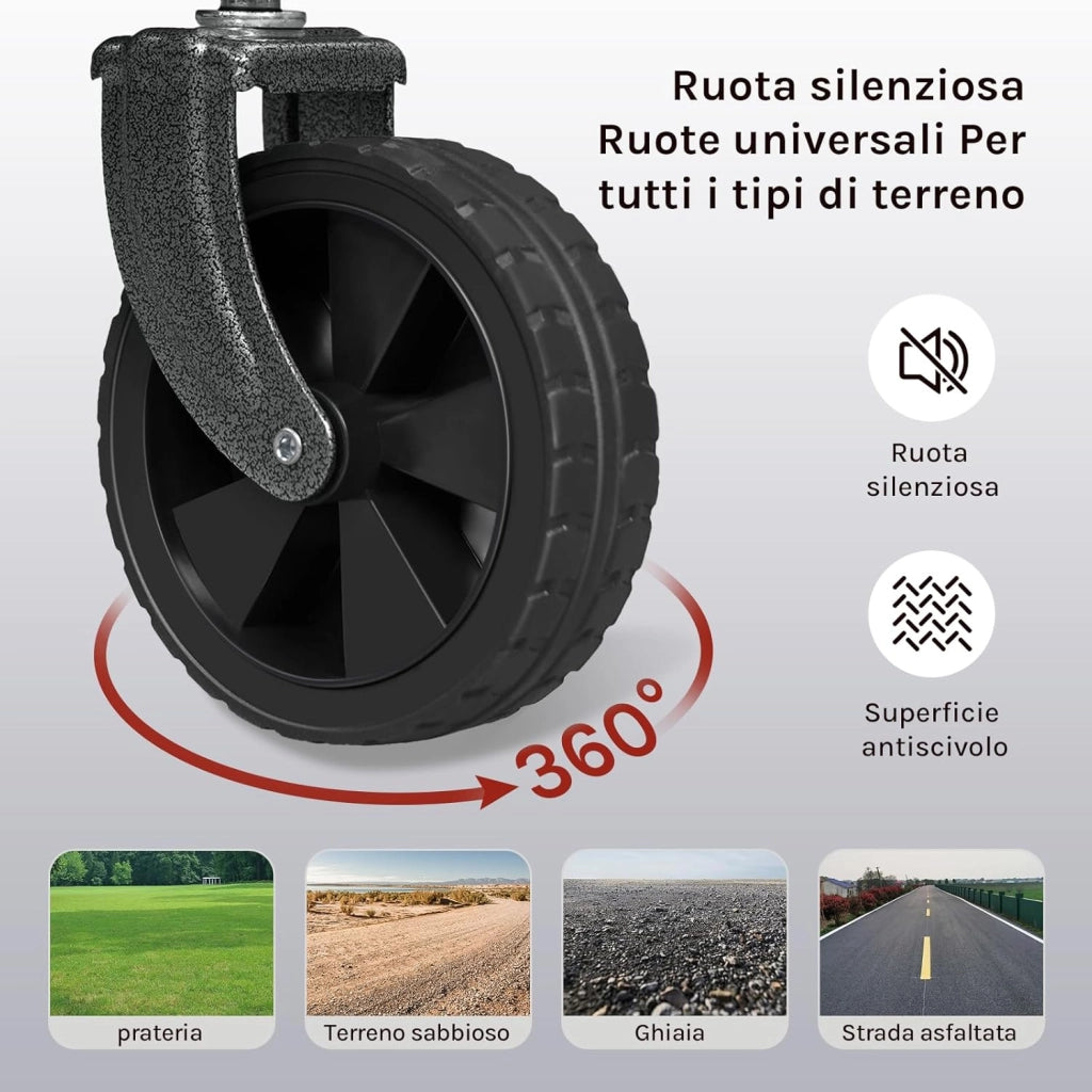 Carrello con Ruote, Carrello da Giardino Pieghevole, Manico Regolabile, 78x43x90cm, Capacità di carico: 80 kg, Ruote per Tutti i Terreni, per Esterni, Giardinaggio, Campeggio, Shopping, Grigio