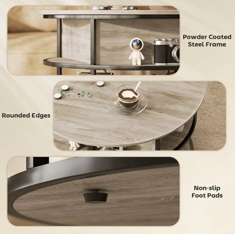 Tavolino da caffè rotondo elevabile ?80 cm in MDF color rovere