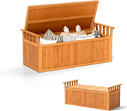 Panchina da giardino a 2 posti, in legno con spazio di archiviazione 207 l, resistente alle intemperie, con braccioli, 128 cm, per giardino, cortile e balcone (Naturale)