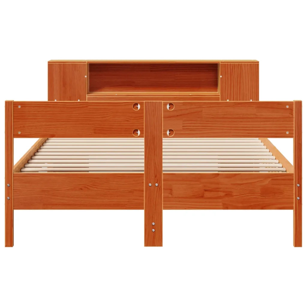 Letto Libreria senza Materasso Marrone Cera 140x190 cm in Pino
