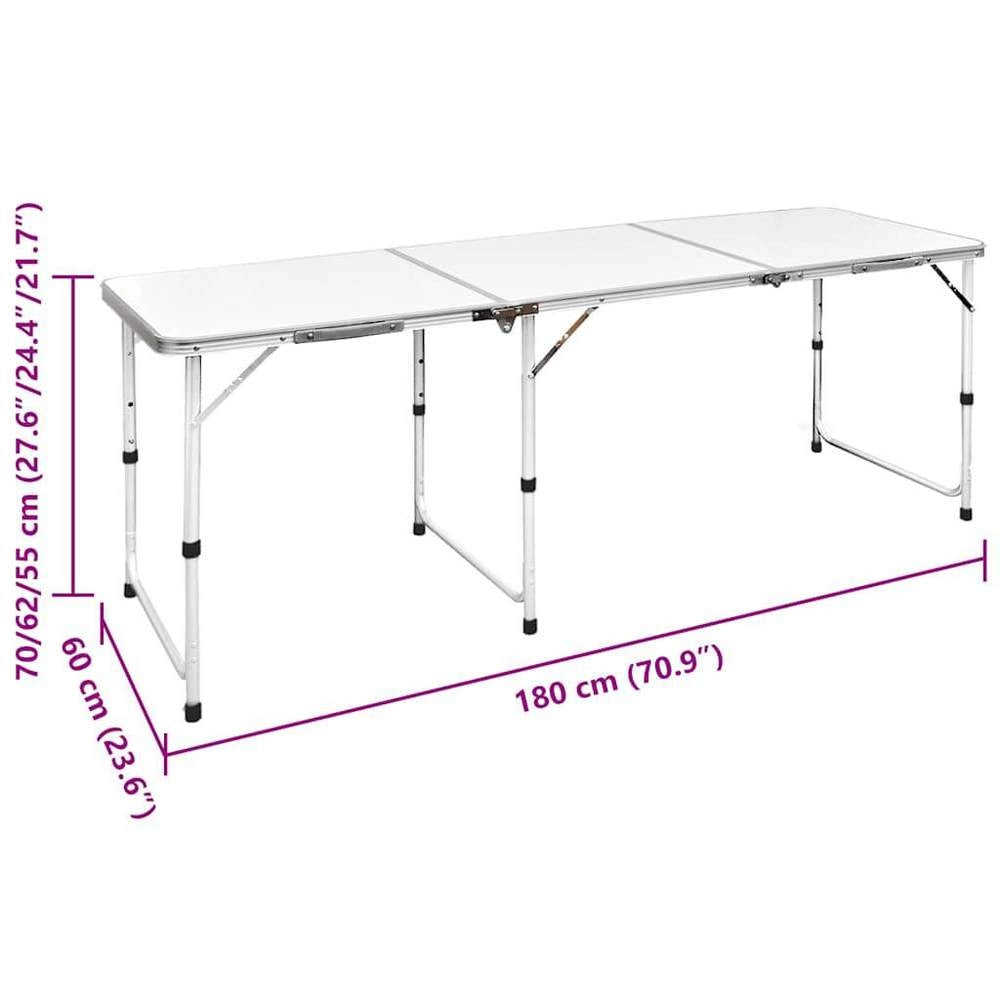 Folding Camping Table With 4 Stools, Height Adjustable, 180x60 Cm