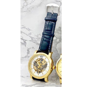 Trade Shop - Orologio Polso Zcc Bull Transp Uomo Automatico Cinturino Pelle Nera Fondo Bianco -