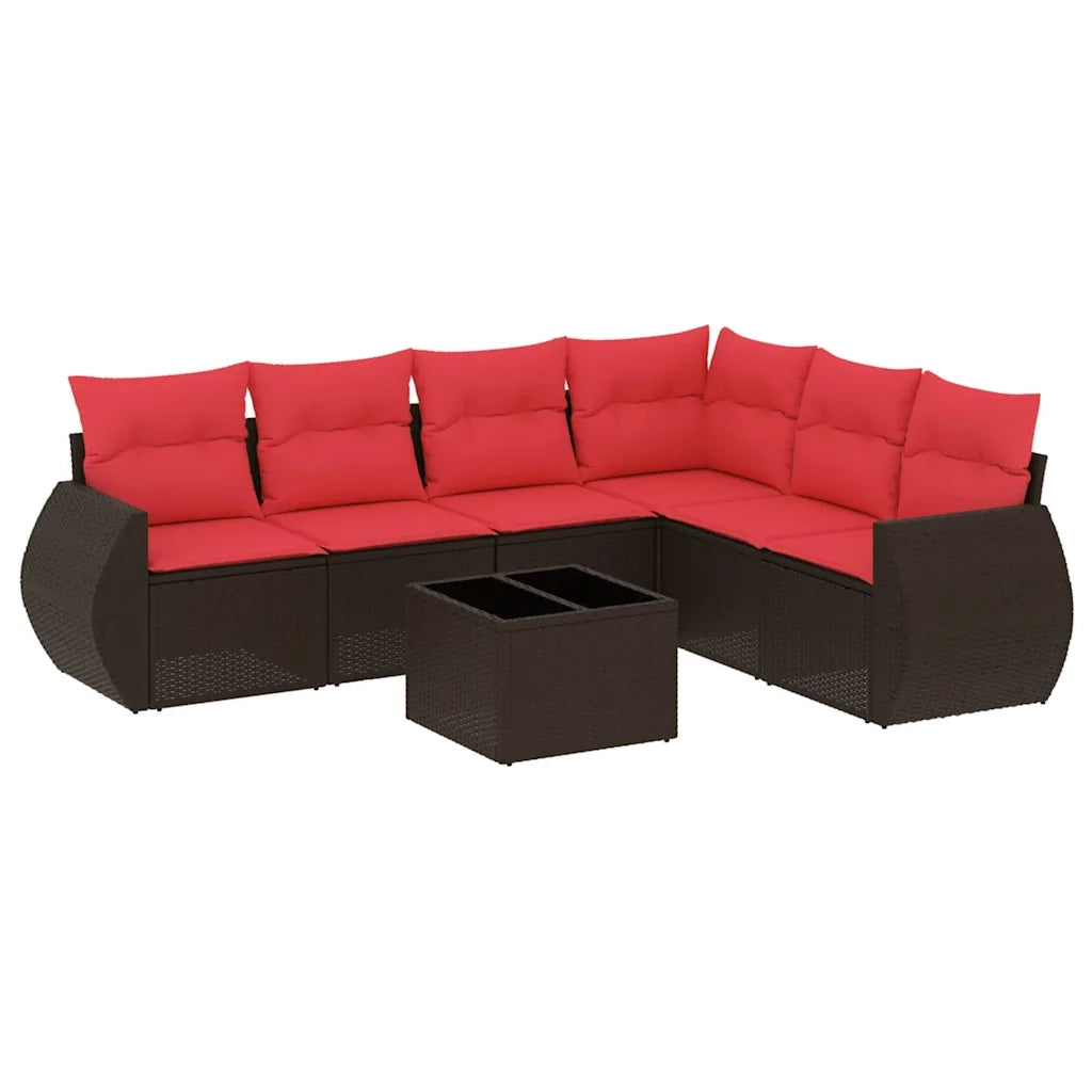 Set Divani da Giardino 7 pz con Cuscini Marrone in Polyrattan 3221423