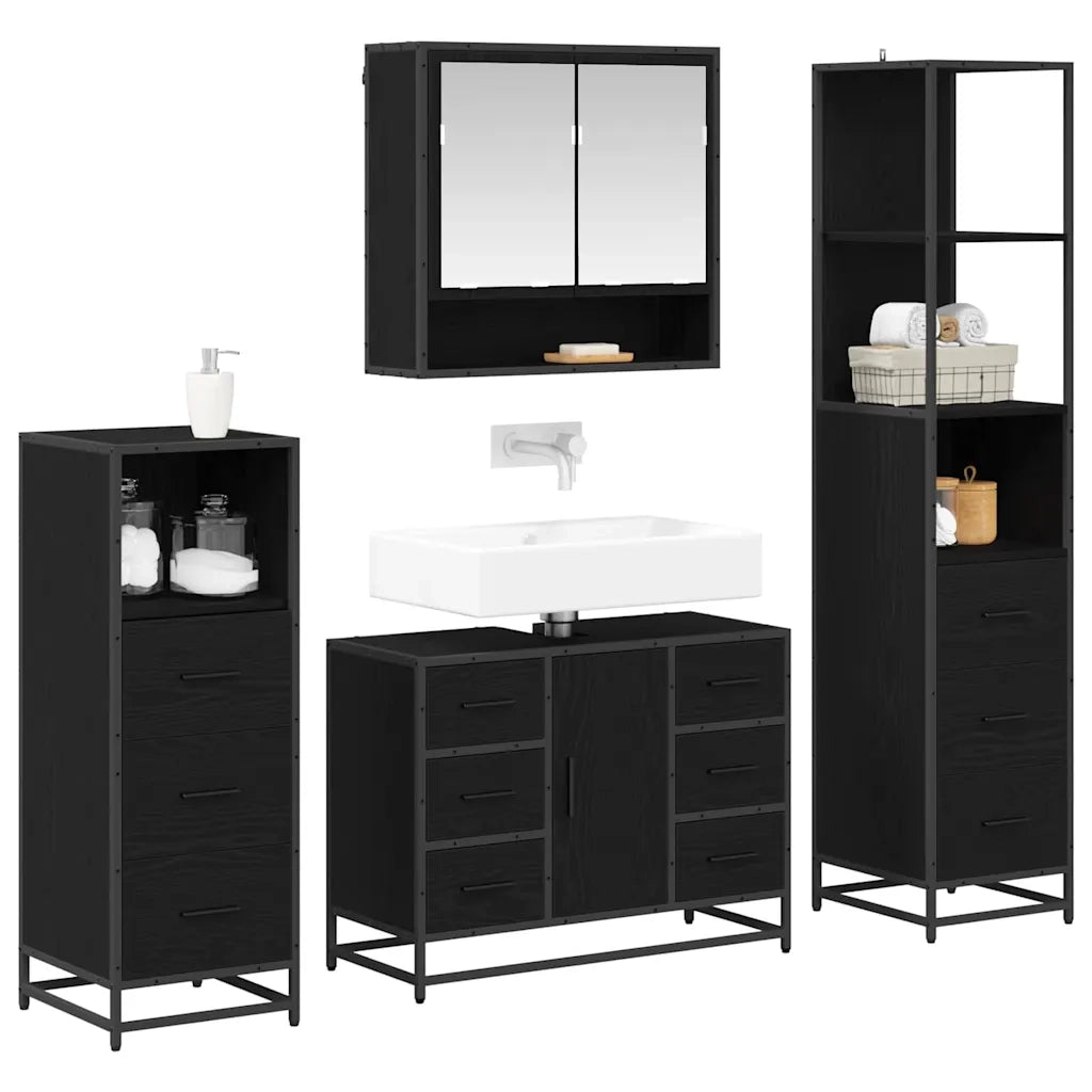 Set di mobili per il bagno 4 pcs Rovere Nero Legno multistrato 3402464