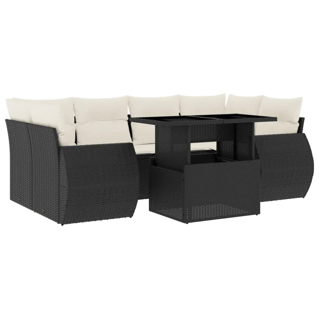 Set Divani da Giardino con Cuscini 7pz Nero Polyrattan