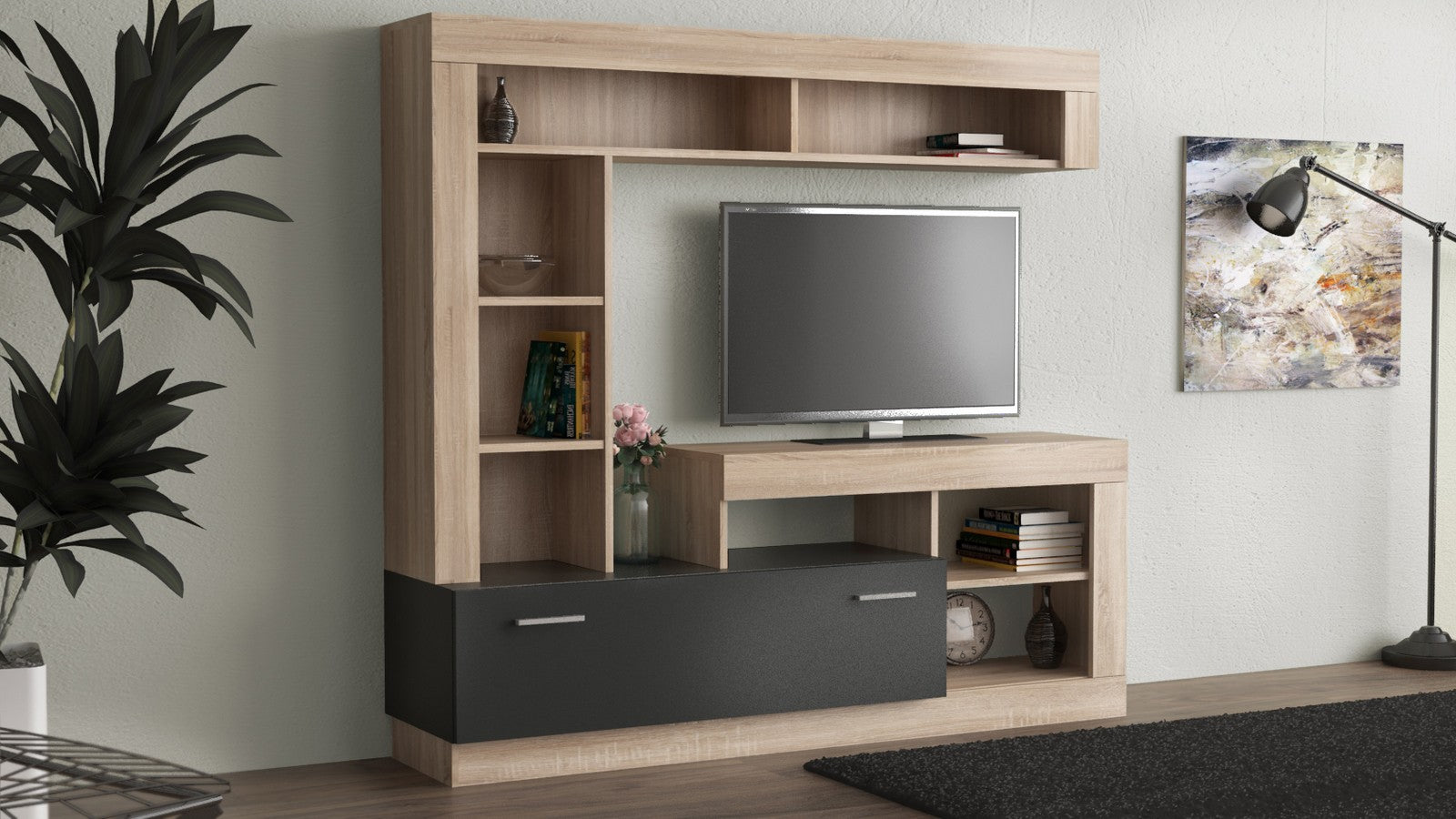 kit parete living lea 170x170x42 naturale wood/antracite cod:ferx.889