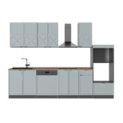 Cucina componibile Fame-Line Blu-grigio chiaro/Antracite 300 cm con armadio alto, PL Rovere Vicco