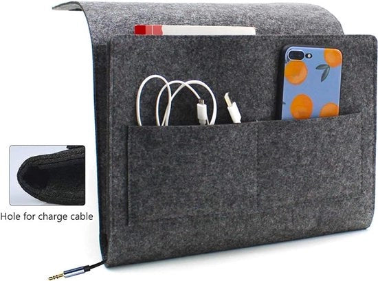 Organizzatore per letto in velluto, borse per appendere, organizzatore per letto, appoggio, ripostiglio, respiro, antiscivolo, borsa per riporre libri, riviste, tablet, telefono cellulare, telecomando, grigio