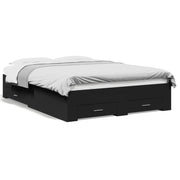 Letto matrimoniale | Letto per adulti | Giroletto con Cassetti Nero 135x190 cm in Legno Multistrato