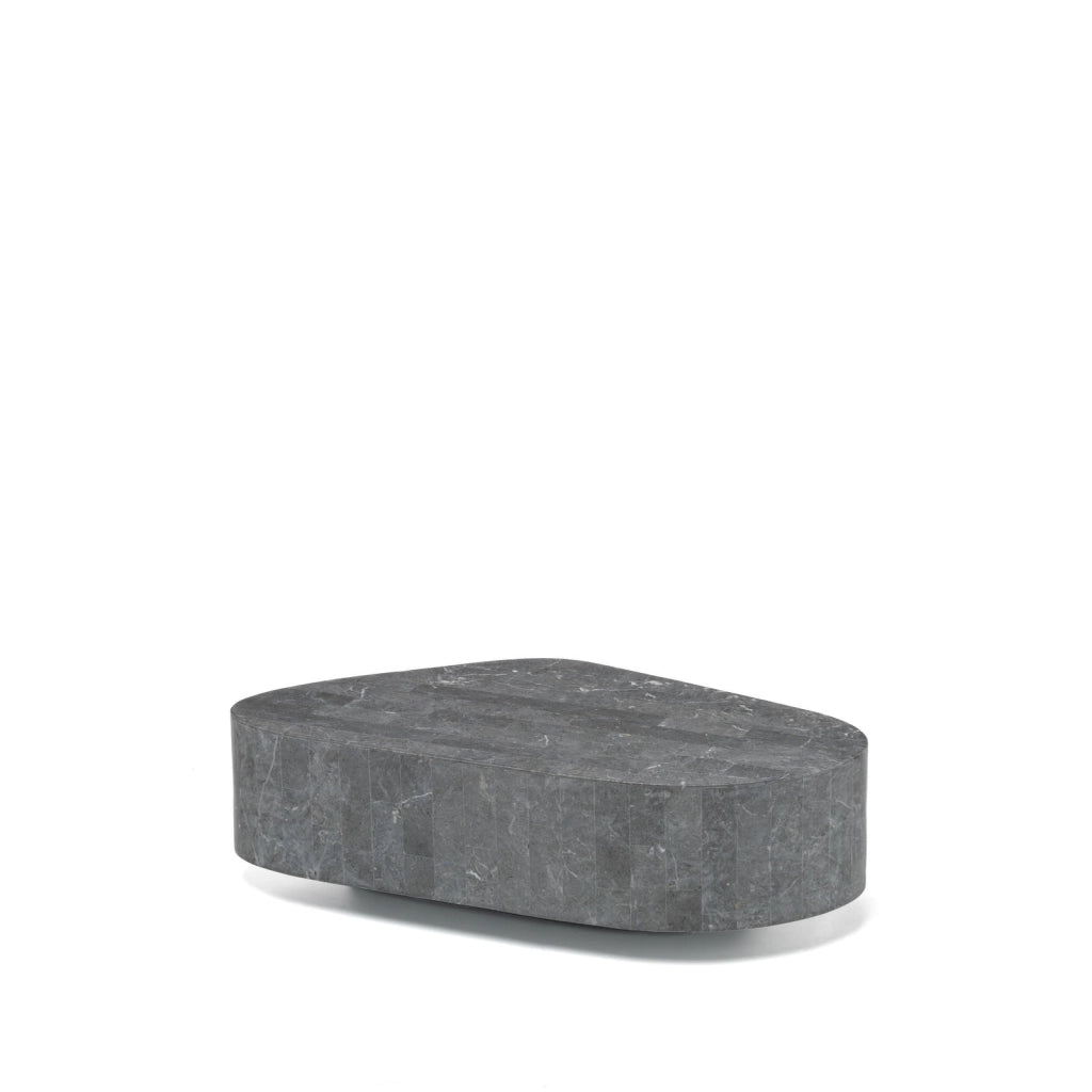 Tavolino Trapezio in Pietra Fossile Gray Stone con Struttura in Compensato Marino - Design Moderno ed Elegante Dimensioni 100x52 cm