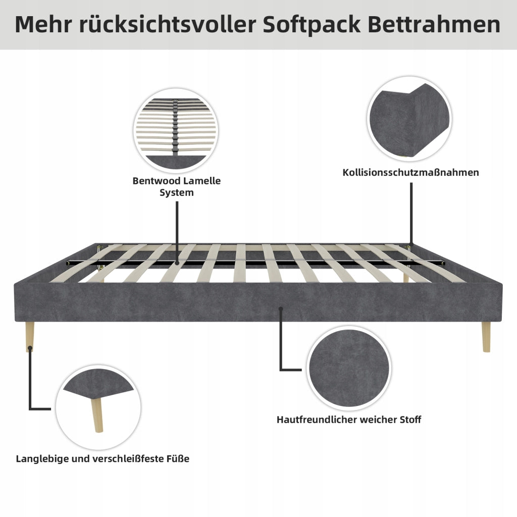 Letto minimalista 160x200 - Xylo - Grigio, velluto olandese