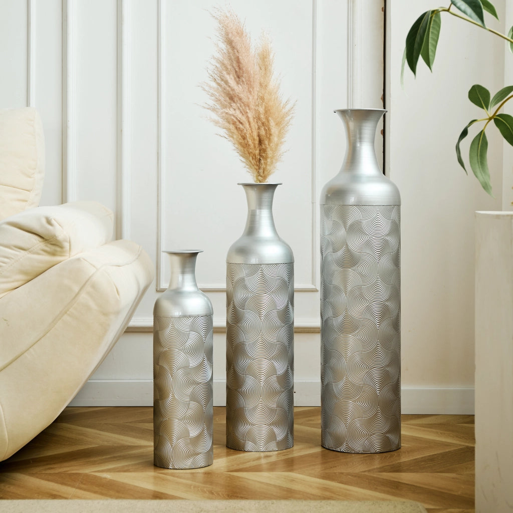 VASI DA TERRA Set da 3 pezzi 50/66/83 cm Metallo Argento