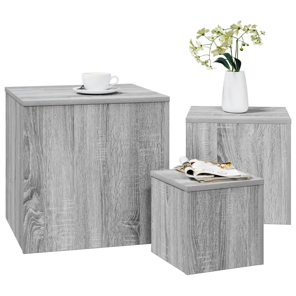 Credenze 3 pz Grigio Sonoma in Legno Multistrato