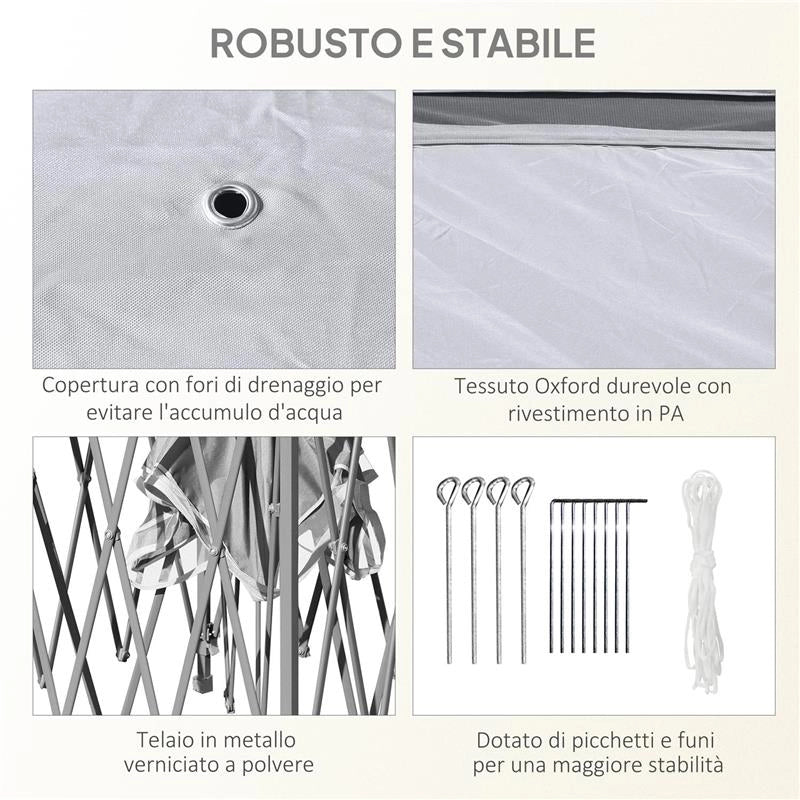 GAZEBO DA ESTERNO PIEGHEVOLE AD ALTEZZA REGOLABILE CON ZANZARIERE, 3.3X3.3X2.8 M, GRIGIO