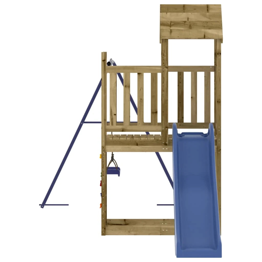 Area giochi all'aperto con struttura per arrampicata altalene scivolo e robuste strutture per arrampicata  attrezzatura da gioco da giardino 424 x 186 x 214 cm legno di pino impregnato 02_0004909