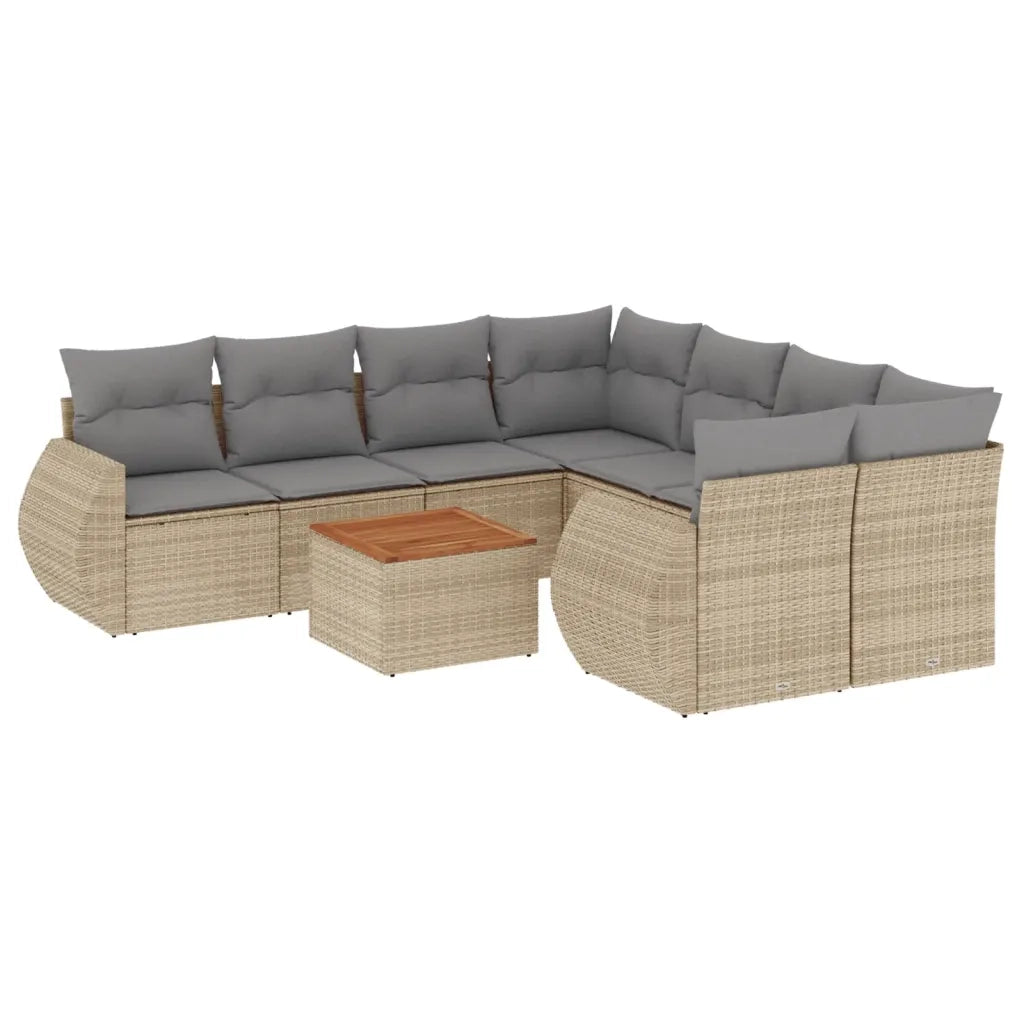Set Divano da Giardino 9 pz con Cuscini Beige in Polyrattan 3224932