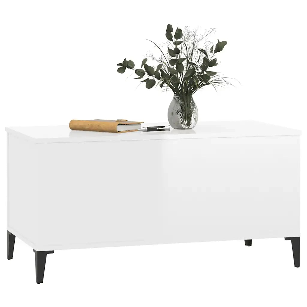Tavolino salotto | Tavolino da caff¨¨ | Tavolino da Soggiorno Bianco Lucido 90x44,5x45 cm Legno Multistrato