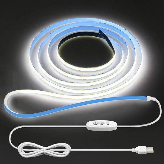 Ledstrip a LED COB USB 2 m - 6000 K - 320 led/m - Regolabile - Per illuminazione retro LED TV e decorazione interna