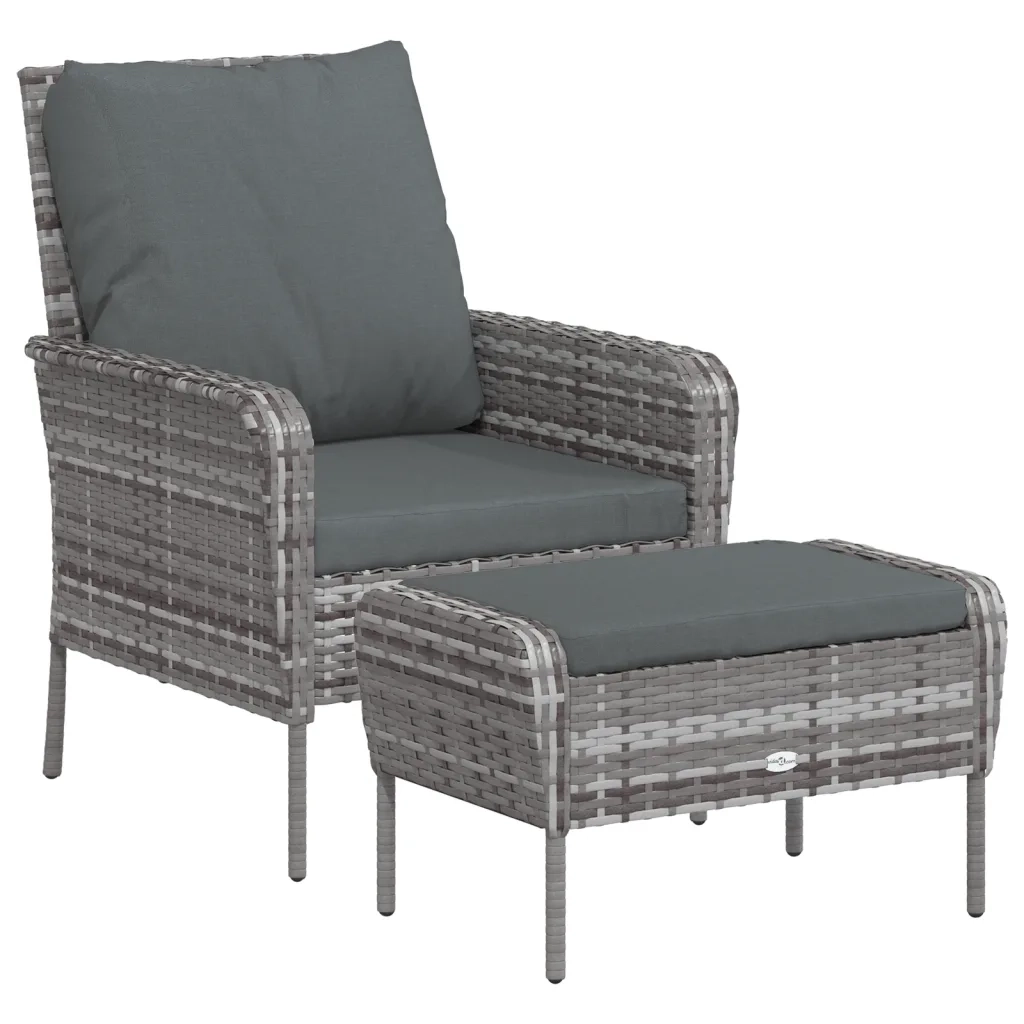 Poltrona da Giardino con Poggiapiedi Grigia in Polyrattan CFW4480342