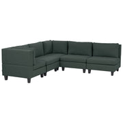 Divano componibile a 5 posti imbottito in tessuto marrone gambe nere lato destro stile moderno