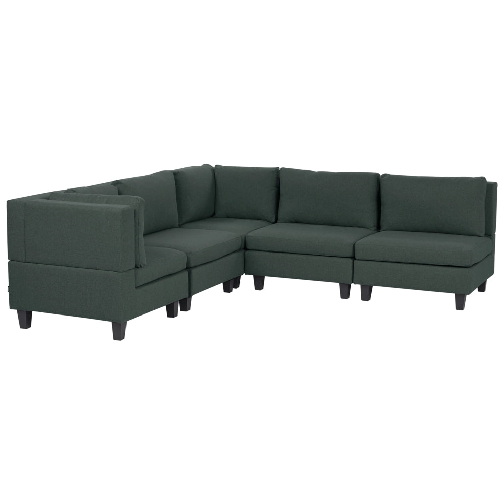 Divano componibile a 5 posti imbottito in tessuto marrone gambe nere lato destro stile moderno