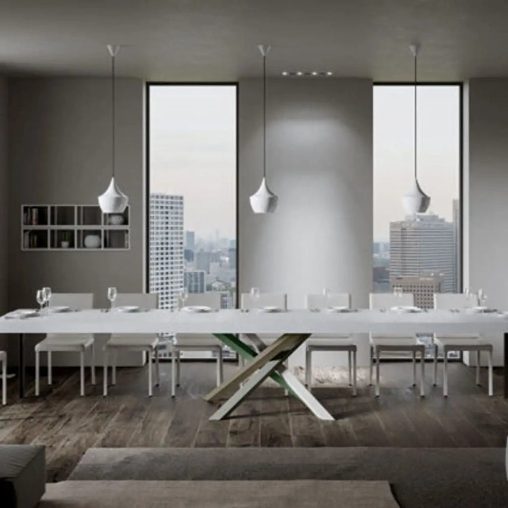 Tavolo allungabile 180/440x90 cm Volantis Premium colore bianco frassino gambe multicolore 4/A