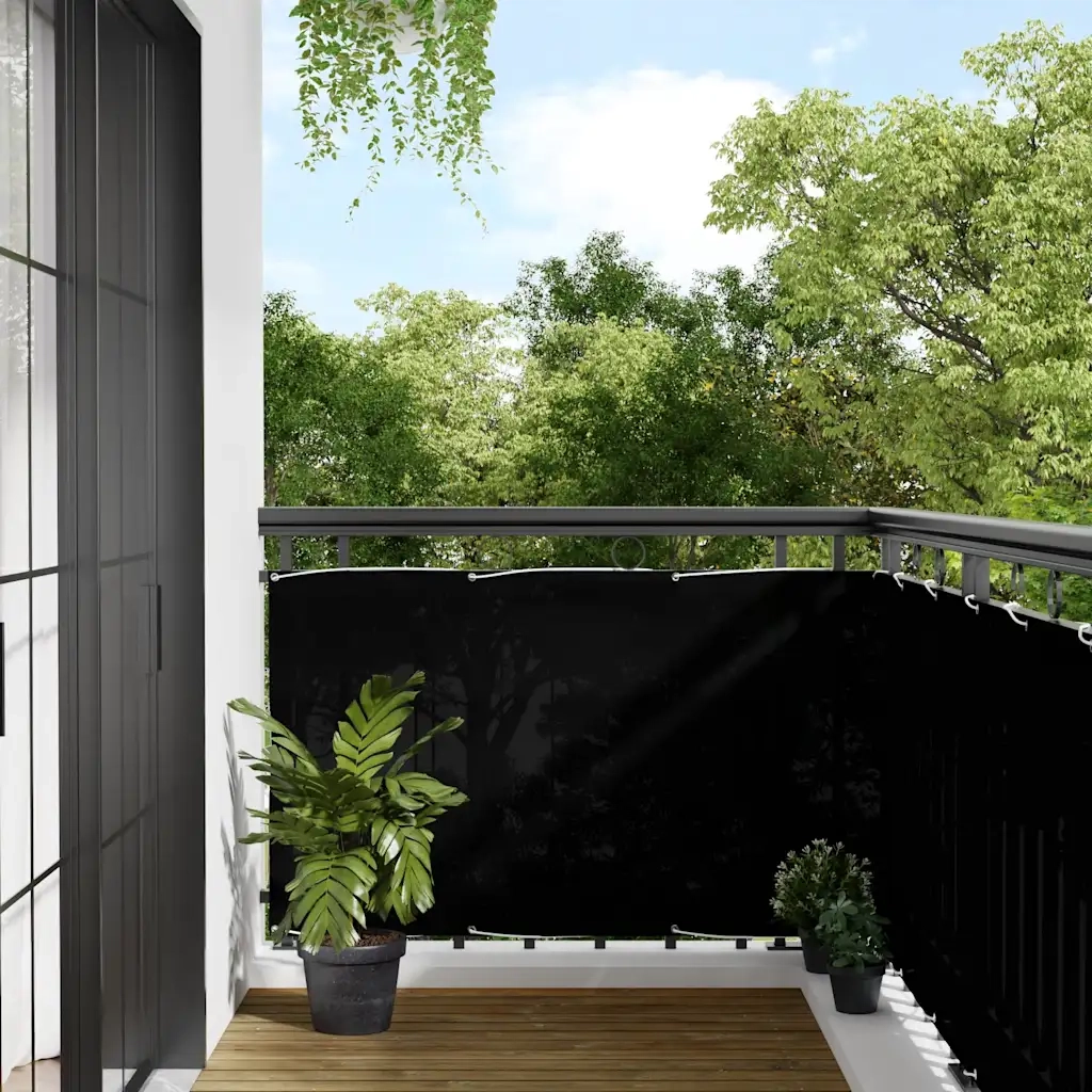 Paravento da Balcone-Pannello per balcone Nero 90x700 cm 100% Poliestere Oxford