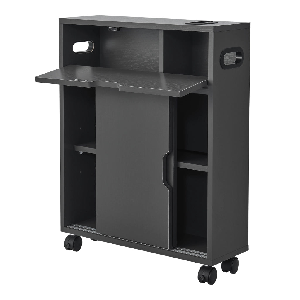 Mobile da Terra Kempele con Ante e 4 Ruote per Bagno 67x52x17 cm - Grigio Scuro [en.casa]