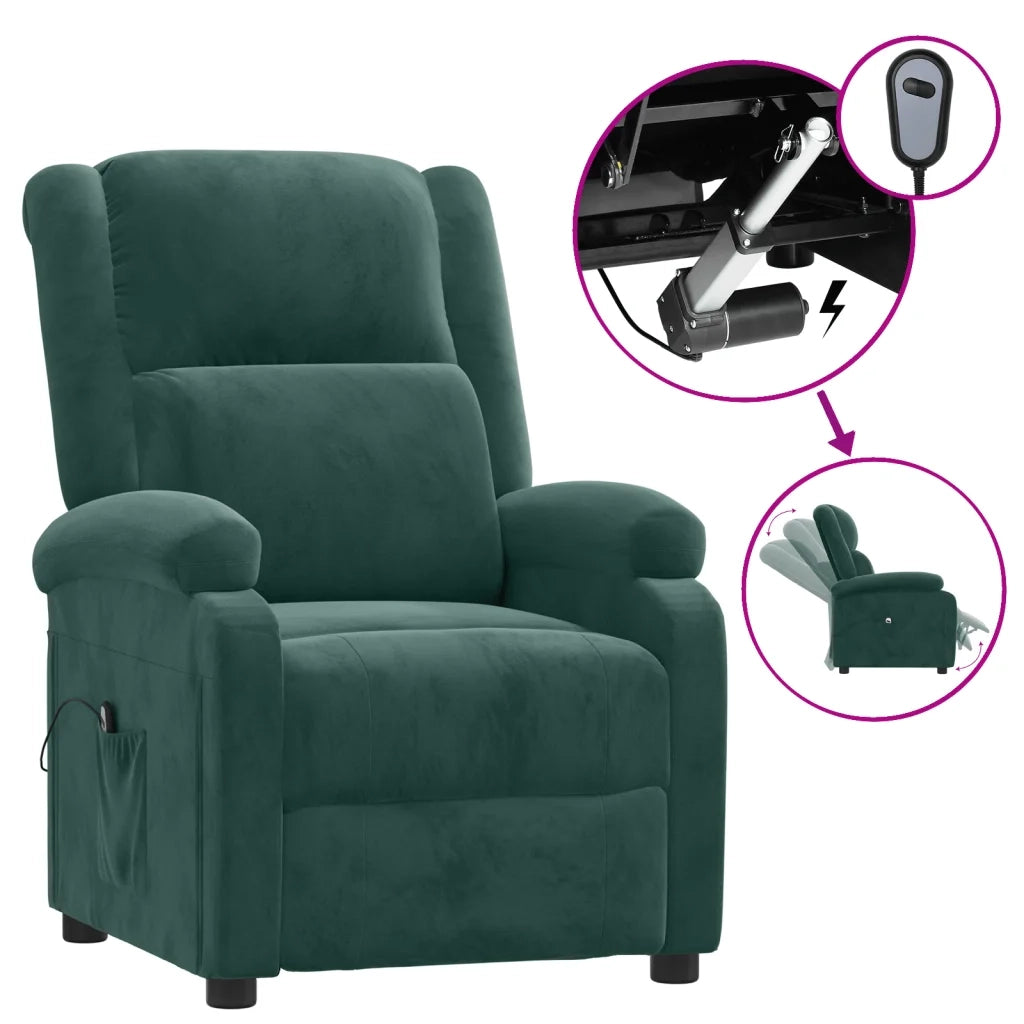Poltrona Elettrica Reclinabile Verde Scuro in Vera Pelle 3098395