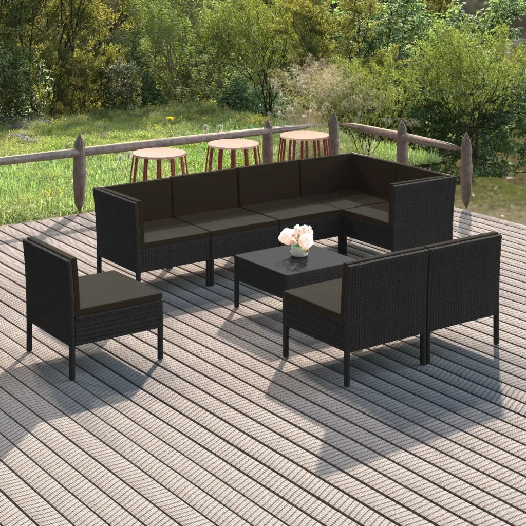 Set Divani da Giardino 9 pz con Cuscini in Polyrattan Nero cod mxl 38354