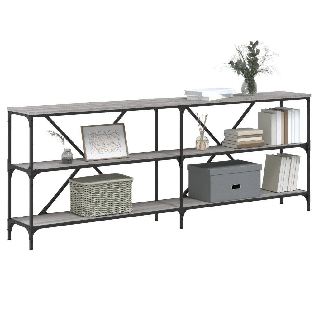 Tavolino Consolle | Tavolo d'Ingresso Grigio Sonoma 200x30x75cm in Legno Multistrato e Ferro