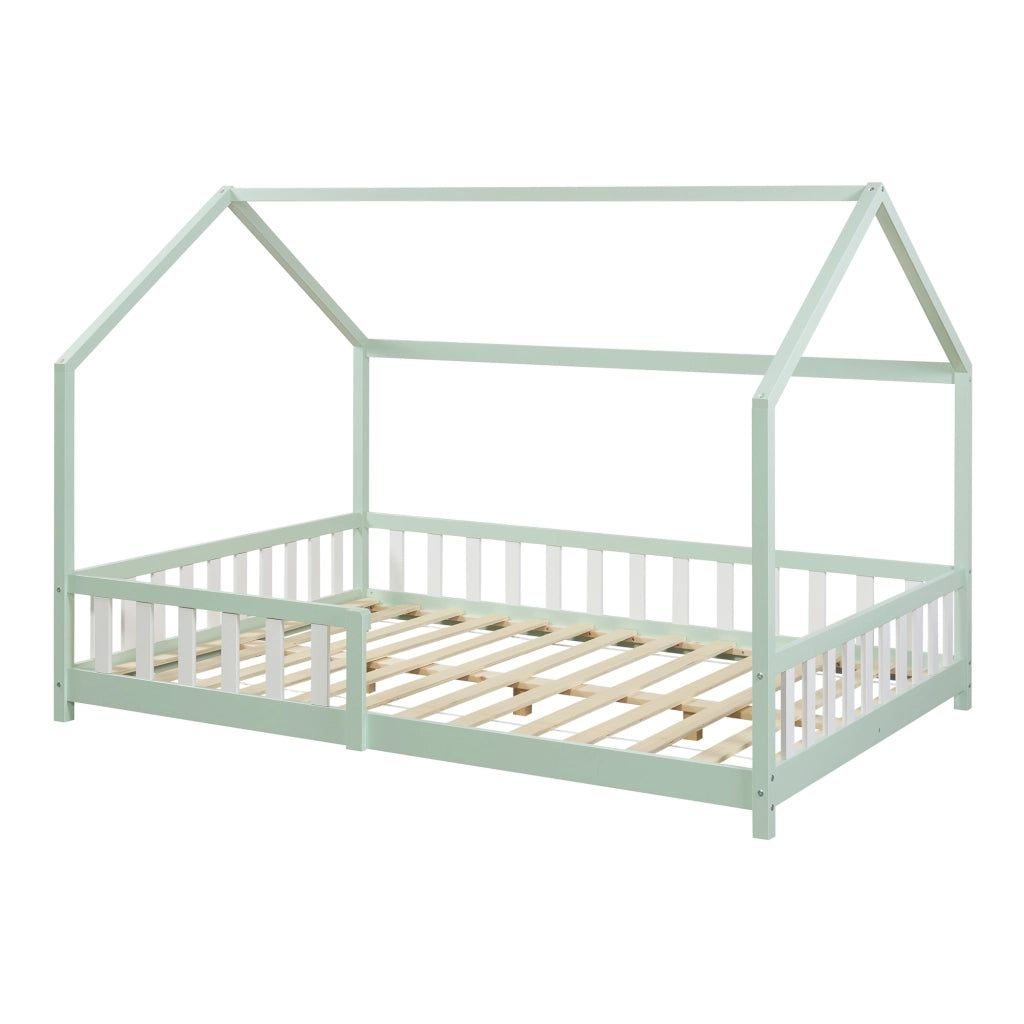 Letto Piazza e Mezza Hesel per Cameretta a Forma di Casetta 120 x 200 cm Menta Verde [en.casa]