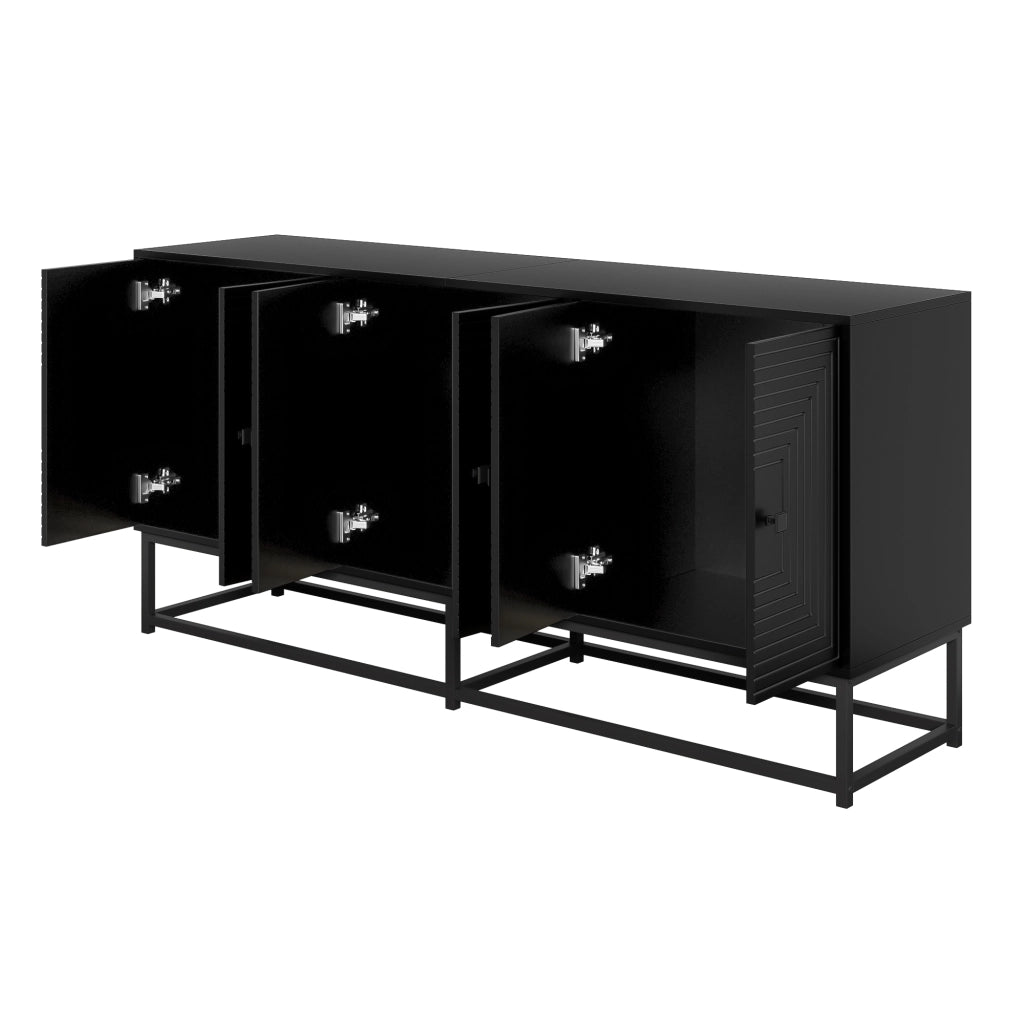 Credenza e Madia con 6 Ante; Interno Aperto Senza Ripiani; Finitura Opaca con Rilievo; in Pannello Truciolare; 160??38??75;5 cm; Nero