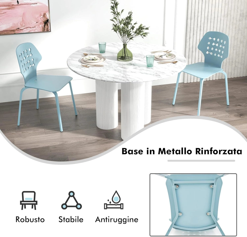 COSTWAY Set di 4 Sedie da Pranzo in Metallo, Sedie da Cucina Moderne con Schienale Traforato e Gambe in Metallo, Sedie senza Braccioli per Sala da Pranzo, Soggiorno, Portata 150 kg (Blu)