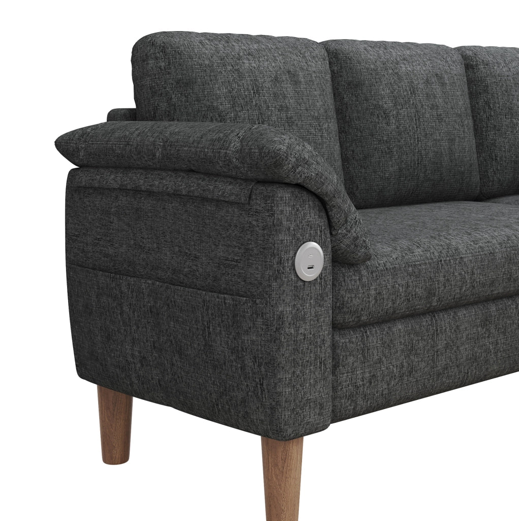 Divano angolare L 3 posti con chaise longue contenitore reversibile; USB e Type-C; grigio scuro