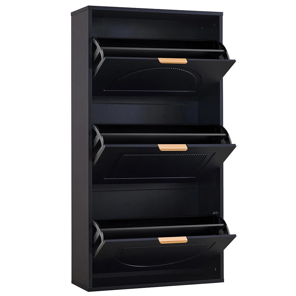 Armadio per scarpe stretto a 3 ante - Xylo - 60x24x114 cm - Nero
