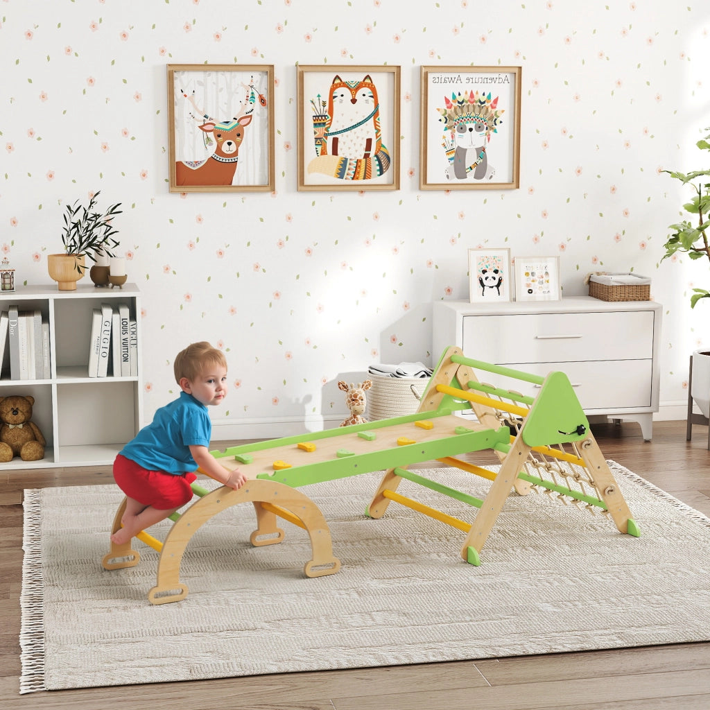 Gioco per Bambini 8 in 1 con Triangolo. Parete Liscia e Arco. in Legno di Pioppo e Pino. 191.5x74.5x63 cm