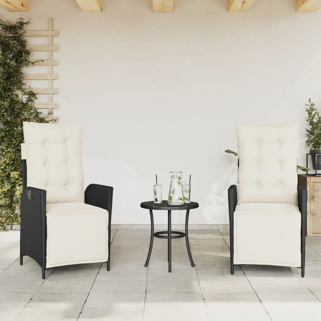 Set da Bistr¨° 3 pz | Set Salotto da Giardino con Cuscini Nero in Polyrattan