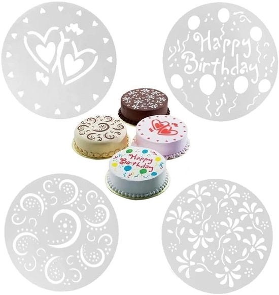 Decorazioni per torte in plastica - 4 pezzi - Reutilizzabili - Stencil per torte - Disegni fiorali - Stencil per torte - Materiale sicuro per alimenti - Modulo per torta in plastica